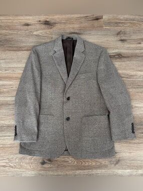 Men’s 39S Ralph Lauren wool suit sports jacket tweed brown grays blend.
